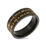 Mens Gold Beaded Double Row Black Plate Stainless Steel Band