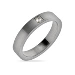 Mens Thin Stainless Steel Wedding Band with Single CZ