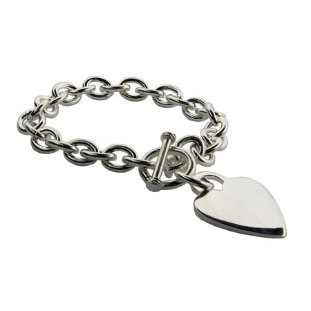 Tiffany Style Heavy Gauge Sterling Silver Heart Tag Bracelet