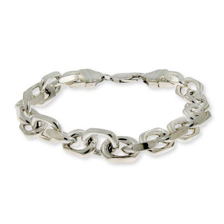 Linked Anchor Chain Mens Sterling Silver Bracelet