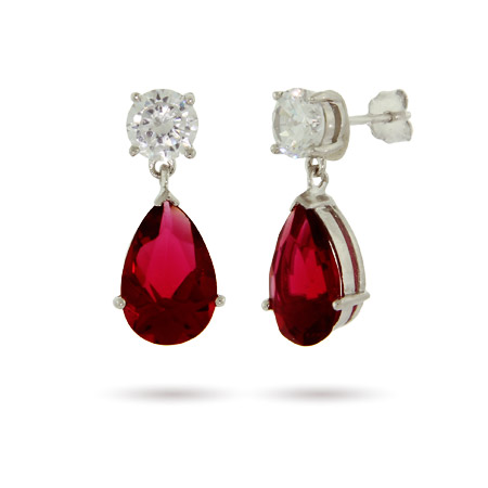 Ruby Earrings on Sterling Silver Jewelry   Sterling Silver Ruby Cz Peardrop Earrings