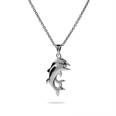 Dolphin Necklace on Sterling Silver Jewelry   Sterling Silver Playful Dolphin Necklace