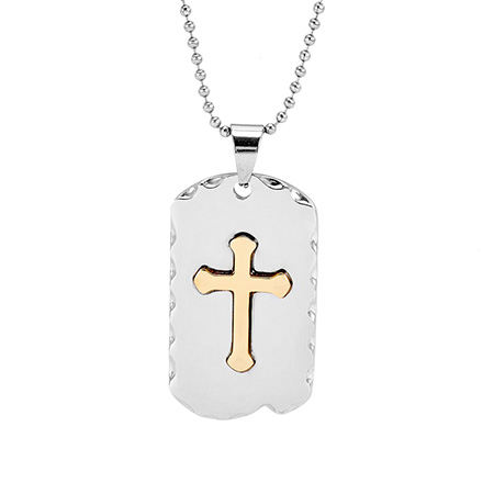   Necklace on Silver Jewelry   Mens Stainless Steel Gold Cross Dog Tag Necklace