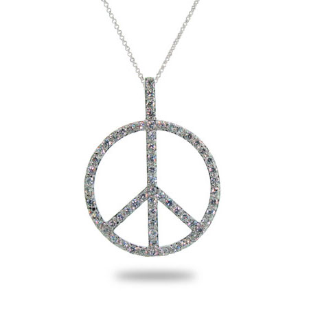 Peace Sign Pendants on Sterling Silver Jewelry   Sterling Silver Peace Sign Necklace With