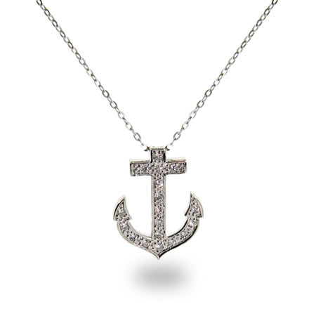 Anchor Necklace on Silver Jewelry   Tiffany Inspired Cubic Zirconia Anchor Pendant