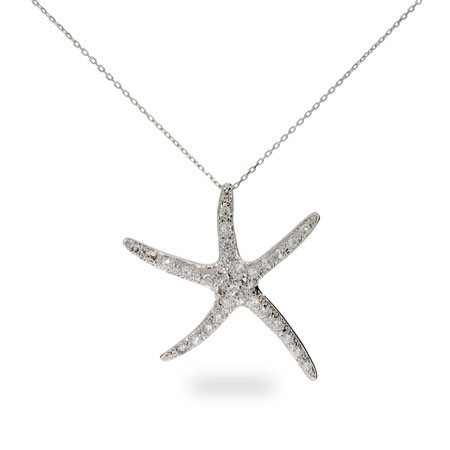 Starfish Necklace on Sterling Silver Jewelry   Sterling Silver Pave Cz Starfish Pendant