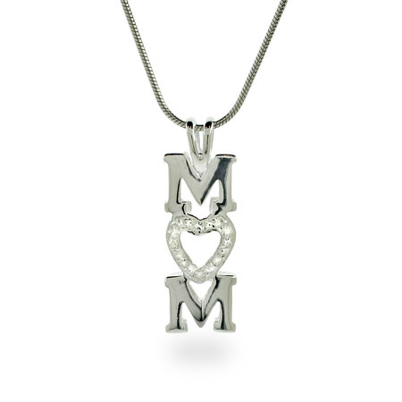  Pendants on Sterling Silver Jewelry   Sterling Silver And Cz Mom Charm Necklace