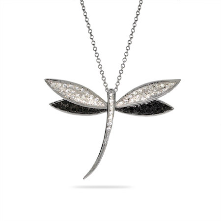 Dazzling Black and White CZ Dragonfly Pendant