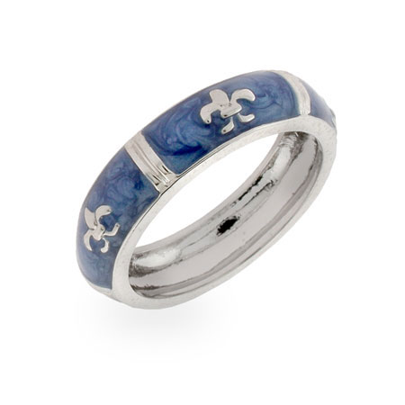 Designer Inspired Sterling Silver Fleur De Lis Blue Enamel Ring