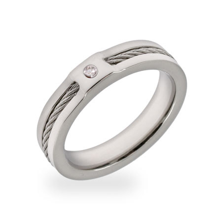 Engravable Mens Promise Ring with Inlaid Cable CZ