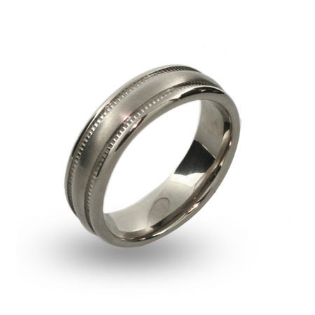 Mens Engravable Brushed Titanium Rings with Millgrain Pattern