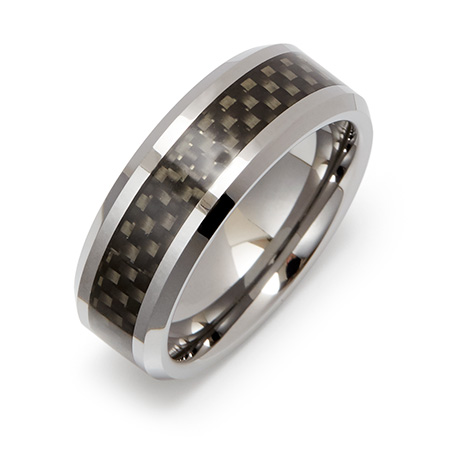 Men's Engravable Black Carbon Fiber Inlay Tungsten Ring