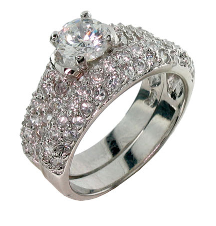 Scott Kay Inspired Diamond Cubic Zirconia Wedding Ring Set