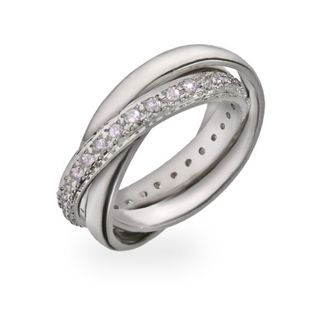 Silver Jewelry - Tiffany Inspired Russian Wedding Ring with CZ Band