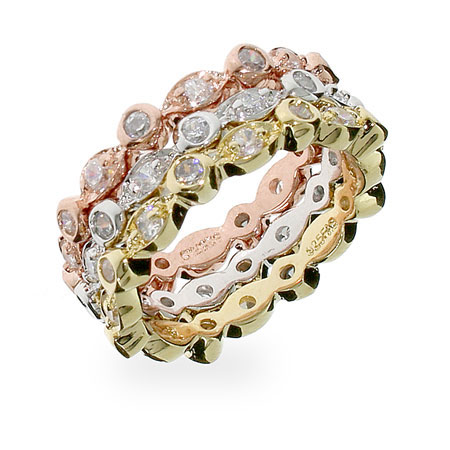 Diamond Rings on Sterling Silver Jewelry   Aubrey S Triple Tone Diamond Cz Ring Set