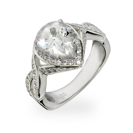Katherine Heigl Inspired Pear Cut CZ Sterling Silver Engagement Ring