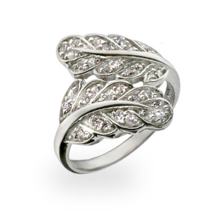 Sterling Silver and Cubic Zirconia Fern Leaf Ring