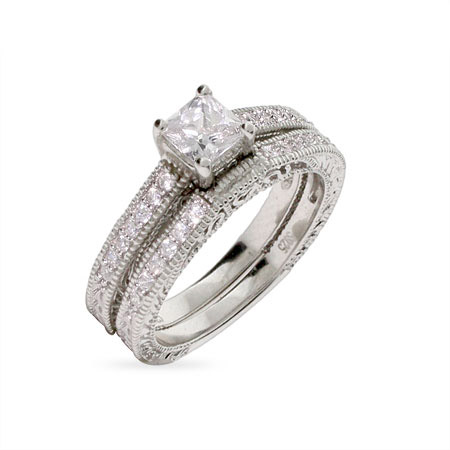 Julia's Vintage Style Princess Cut Engagement Ring Set